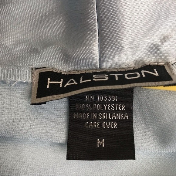 Halston Satin Trim Chiffon Bath Robe Light Blue Attached Tie Women Size Medium - Picture 12 of 16